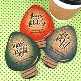 Personalized Holiday Lights Bulb Cork Coasters (4 Sayings; 15 Colors)