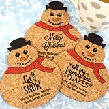 Personalized Snowman-Shaped Cork Coasters (5 Sayings; 15 Colors)