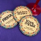 Personalized Fiesta Pattern Round Cork Coasters (3 Sayings)