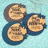 Personalized Wedding Moon & Stars Cork Coasters (2 Sayings; 15 Colors)