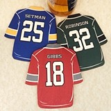 Personalized Hockey-Jersey-Shaped Wood Coasters