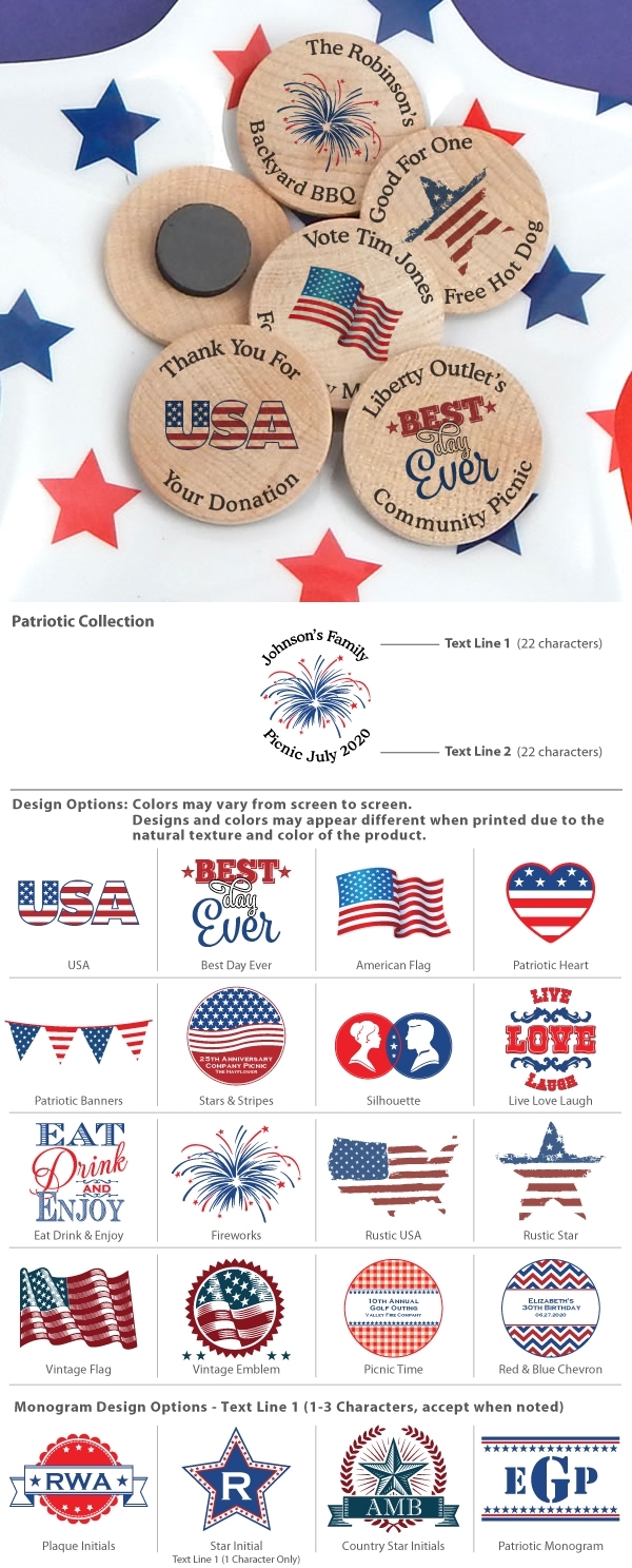 Ducky Days Personalized Wooden Nickel Magnets with Patriotic Designs