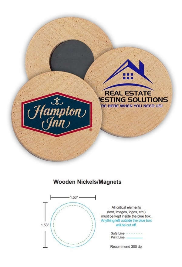 Custom Corporate Logo Promotional Wooden Nickel Magnets
