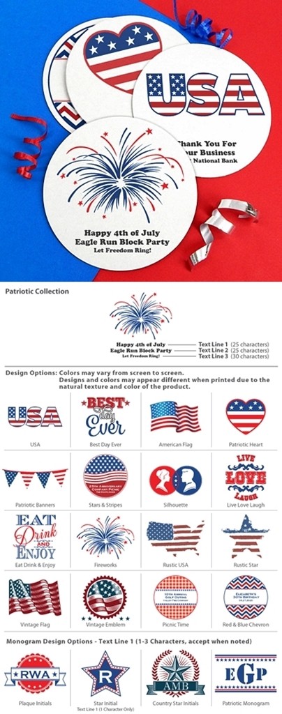 Personalized Patriotic White Paper-Board Coasters (20 Designs)
