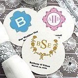 Monogrammed Round White Paper-Board Coasters (17 Designs)