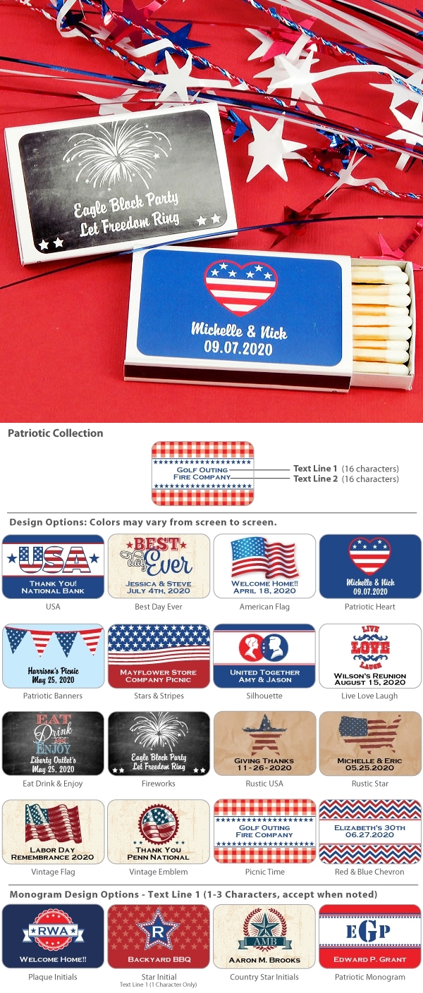 Ducky Days Personalized Patriotic Designs White Matchboxes (Set of 50)