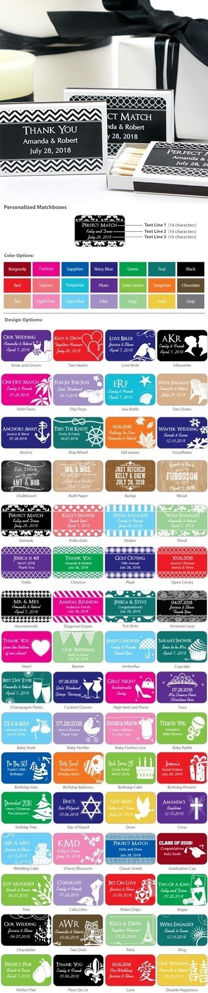 Personalized Matchboxes with Silhouette Designs (Set of 50)