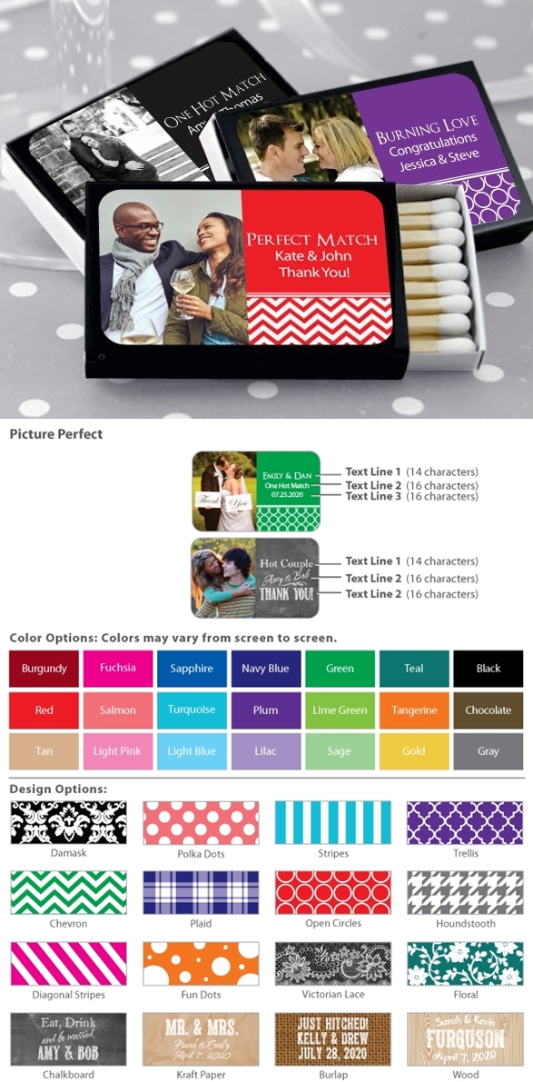 Custom Picture Perfect Photo Matches in Black Matchbox (Set of 50)