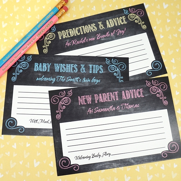 Personalized Chalkboard Motif Baby Shower Advice Cards (Set of 25)