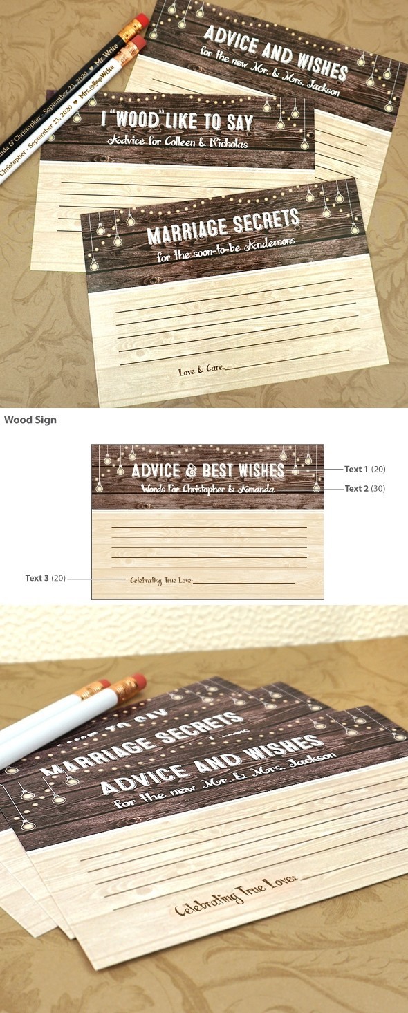 Personalized Rustic Wood Sign Motif Cardstock Advice Cards (Set of 25)