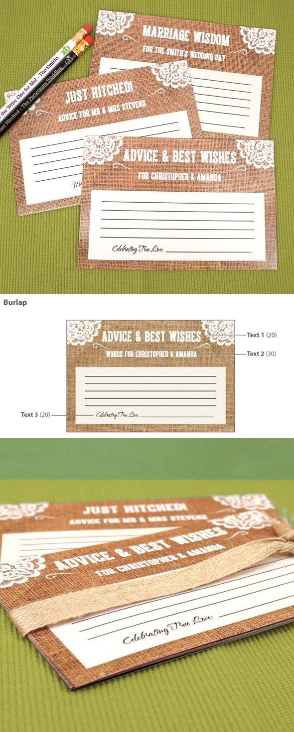 Personalized Burlap & Lace Design Cardstock Advice Cards (Set of 25)
