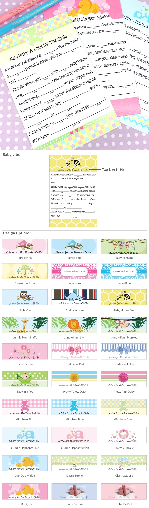 Personalized 'Baby Libs' Baby Shower Advice Cards (Set of 25)