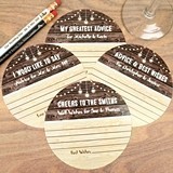 Personalized Rustic Woodgrain & Lights Motif Paper Advice Coasters