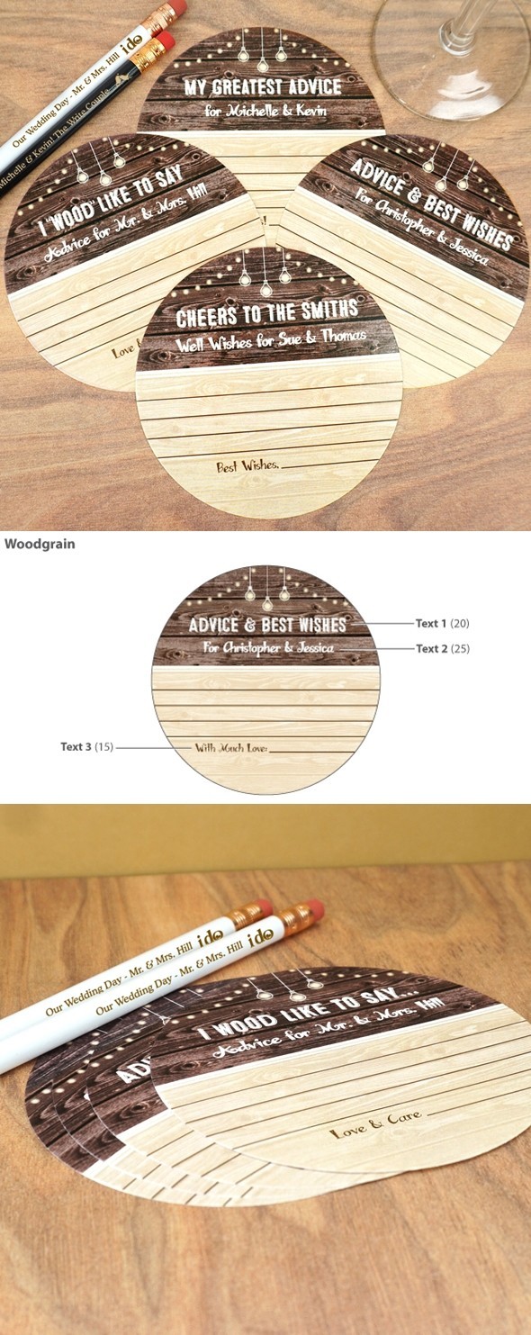 Personalized Rustic Woodgrain & Lights Motif Paper Advice Coasters