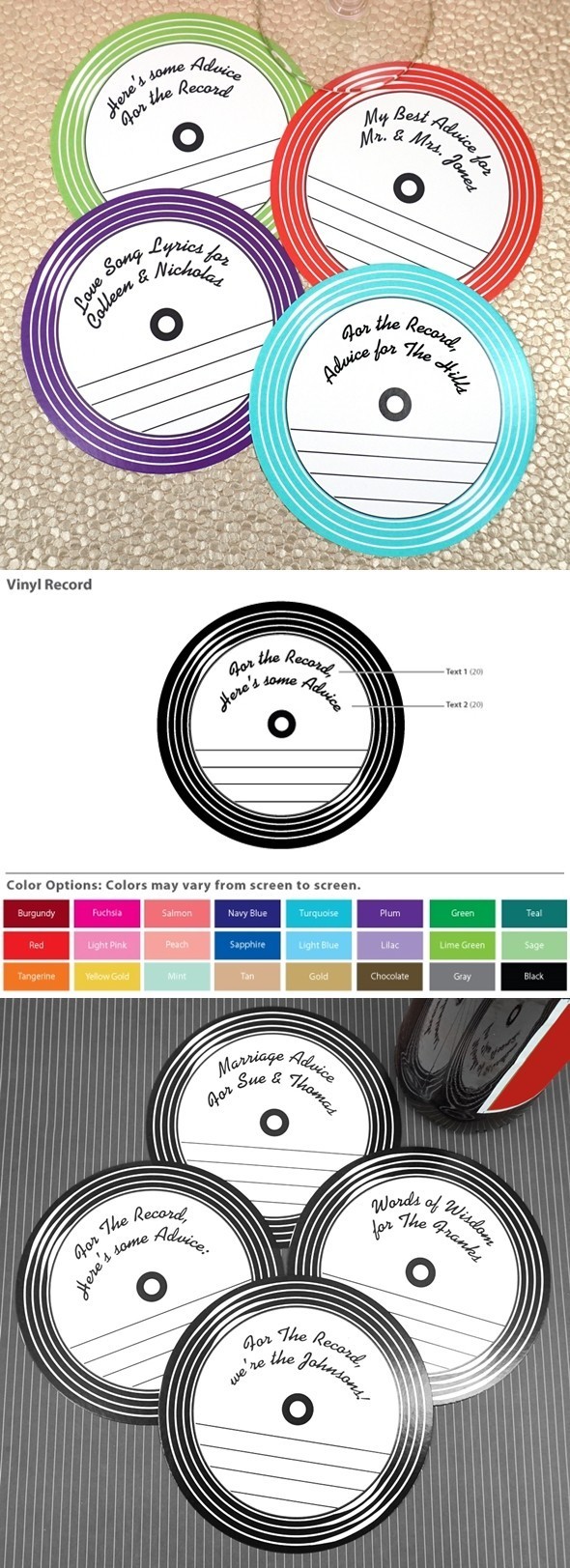 Personalized Vinyl Record Design Paper Advice Coasters (15 Colors)