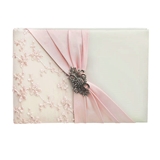 Lillian Rose Ivory and Pink Lace Wedding Guest Book with Accent Brooch