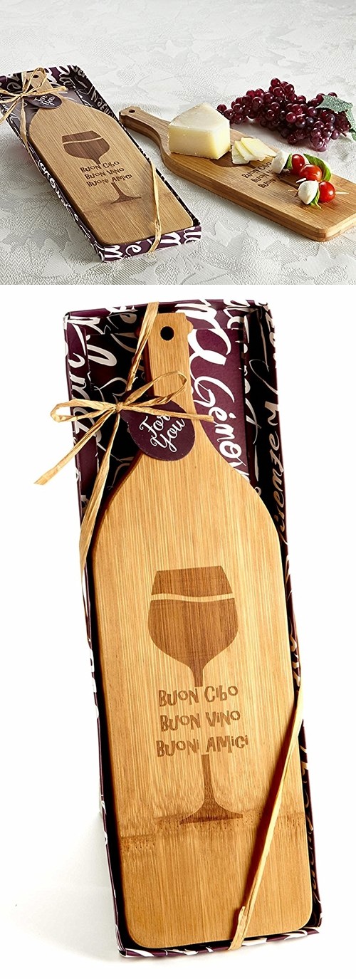 "Buoni Amici" Wine-Bottle Shaped Bamboo Cheese Serving Board