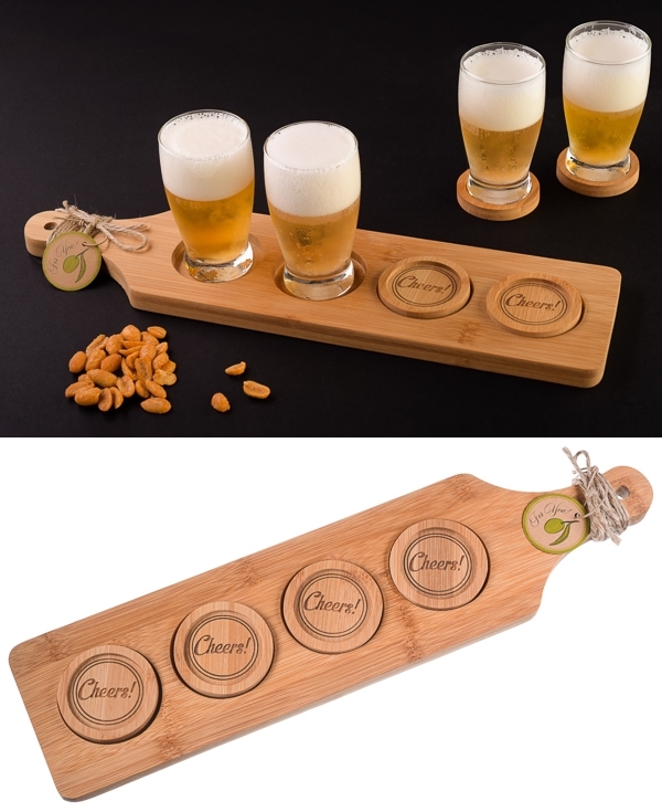 Artisano Designs 'Cheers!' Beer Flight - Tasting Paddle with Coasters