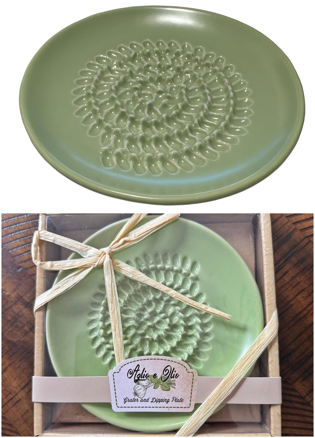 Artisano Designs "Aglio e Olio" Grater & Dipping Plate in Sage Green
