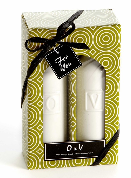 "O + V" Olive Oil and Vinegar Porcelain Bottle Cruet Set