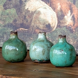 Park Hill Collection 3 Assorted Blue-Green Glazed Stoneware Bud Vases