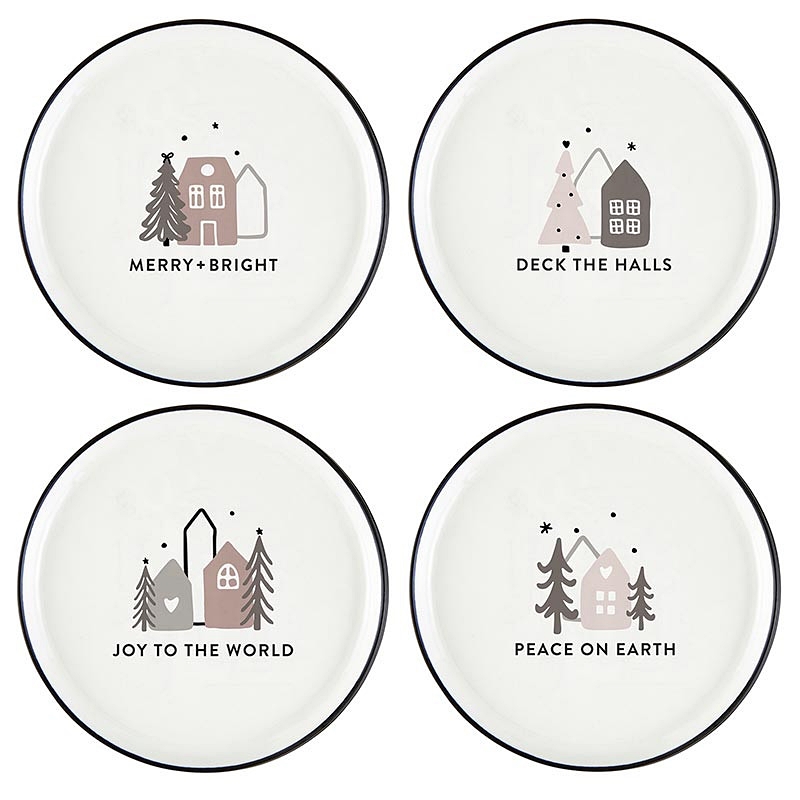 Christmas Village Collection 'Merry+Bright' Holiday Appetizer Plates (Set of 24)
