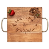 Thankful & Grateful Arrow Design Acacia-Wood Square Serving Board with Handles