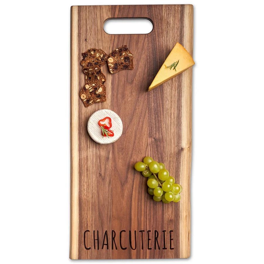 Live-Edge Walnut-Wood Rectangular Charcuterie Board with Inset Handle