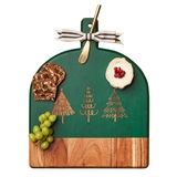 Christmas Trees Motif Beveled-Edge Acacia-Wood Board with Ribbon & Gold Spreader