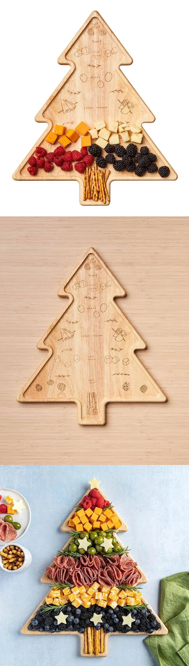 "Charcutree" Christmas Tree-Shaped Wood Charcuterie Map Board