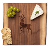 Prancing Reindeer Design Live-Edge Walnut-Wood Square Serving Board