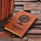 Personalized Leather Notebook/Journal with Stylized Globe Design