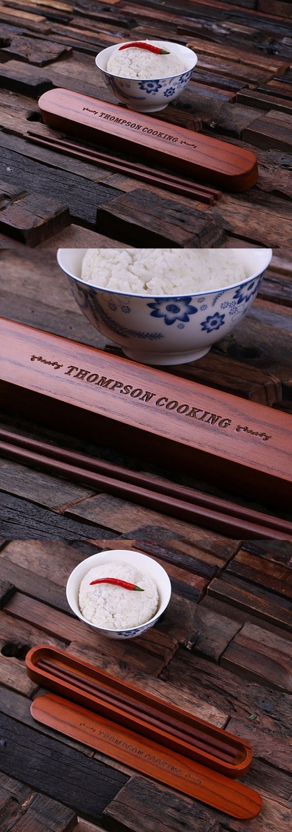 Personalized Bamboo-Wood Chopstick Holder with Chopsticks
