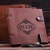 Personalized Brown Leather Travel Diary/Sketchbook with Snap Closure