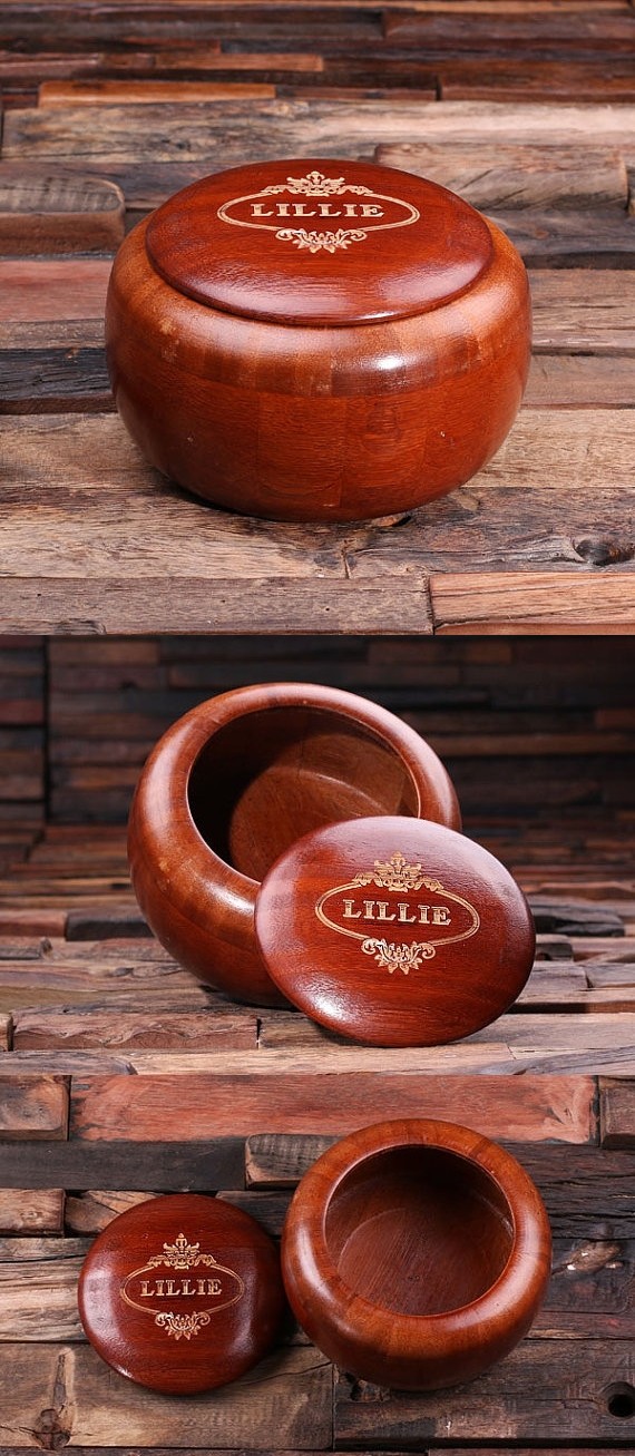 Personalizable Dark Wood Round Bowl, Round Wooden Bowl With Lid