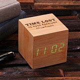 Personalized Cube-Shaped Digital Wood Clock with Engraved Message