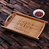 Personalized Engraved Bamboo Wood Serving Tray with Cutout Handles