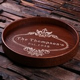 Personalized Dark-Wood Serving Tray with Victorian Oval Crest Motif