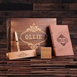 Personalized Gift-Set with Pen Set, Leather Journal & Digital Wood Clock