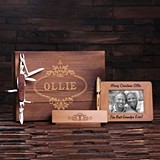 Personalized Gift-Set w/ Frame, Wood Pen Set & Army Knife in Wood Box