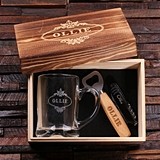 Personalized Gift-Set with Beer Mug, Bottle Opener and Multi-Use Knife