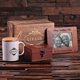 Personalized Set with Frame, Coffee Mug and Treasure Box in Wood Box