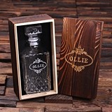 Personalized Faceted-Glass Whiskey Decanter in Wood Gift-Box