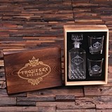 His Hers Ours Whiskey Decanter & Glasses Set in Personalized Wood Box