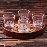 Circle Monogram Grand Tray Set with 4 Whiskey Rocks Glasses