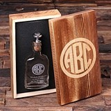 Monogrammed Vintage Style Flask with Silver Stopper in Wood Gift Box