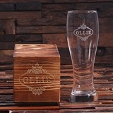 Personalized 24 oz Pilsner Beer Glass with Groomsmen Keepsake Wood Box