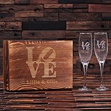 Personalized Stacked Love Design Champagne Glasses in Wood Gift-Box