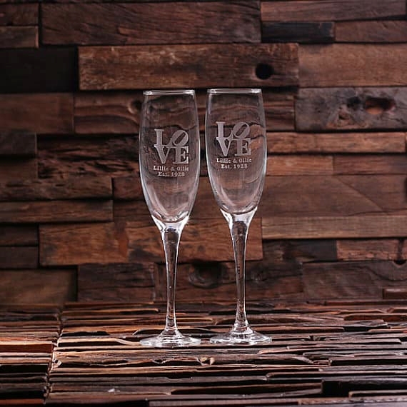 Personalized Stacked Love Design Champagne Flutes (Set of 2)