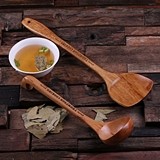 Personalized Bamboo-Wood Spatula and Soup Ladle with Engraved Message